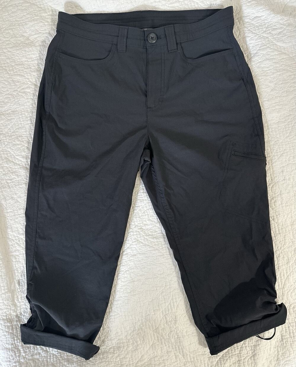 Eddie Bauer Pants Womens 8 Black Hiking Nylon Stretch Zip Pocket Drawcord Preown
